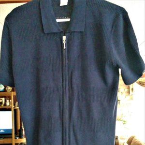 DRESS BARN BLACK ZIPPER FRONT KNIT TEXTURED KNIT TOP